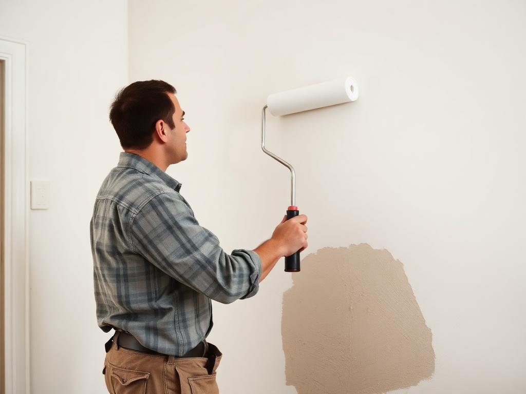 Interior painting and drywall repair work in progress on a residential wall